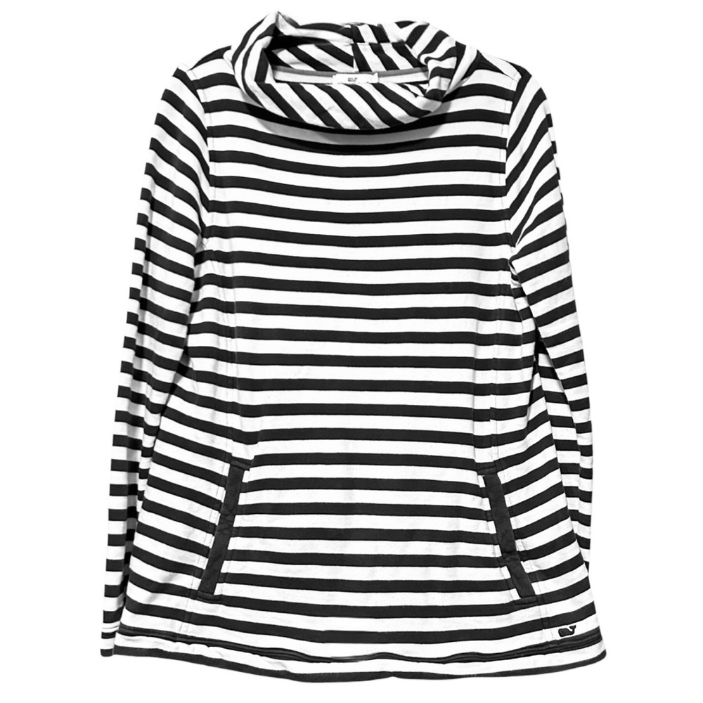 Vineyard Vines Black and White Striped Cowl Neck Sweater